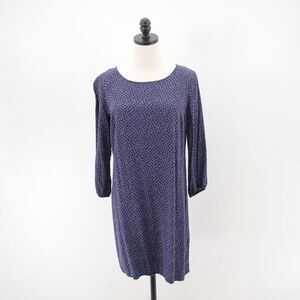 Old Navy‎ Medium Blue Floral Long Fitted Sleeve Dress Scoop Neck Rayon Shift
